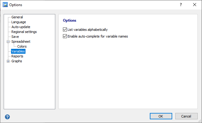 Options for variables